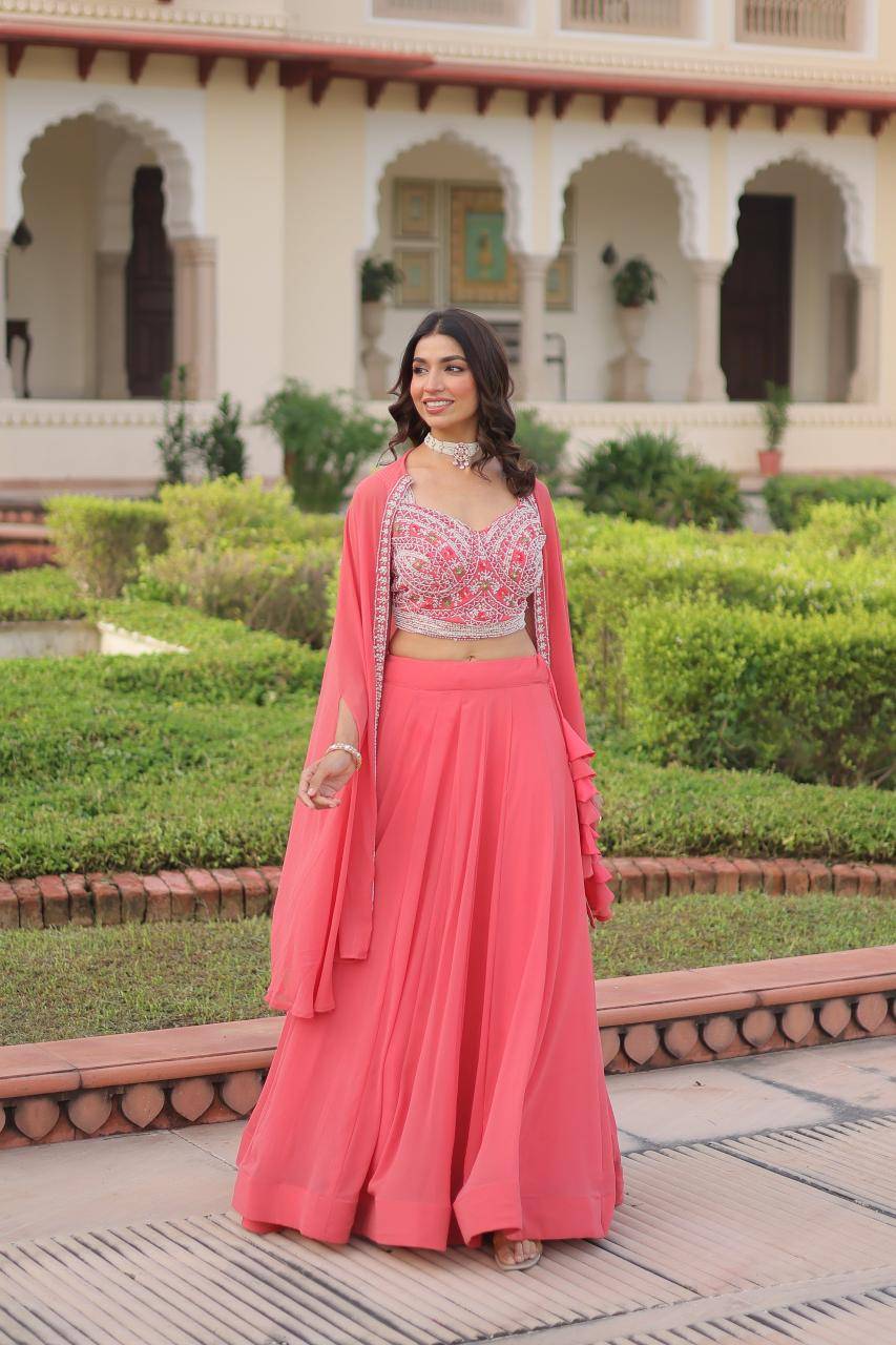 PREMIUM READYMADE LW-7152 Georgette Pink Bridal lehenga choli wholesale